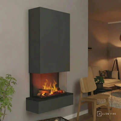 Glow Fire Hölderlin Tall Grauer Wandmontierter Wasserdampfkamin – Realistischer Flammeneffekt